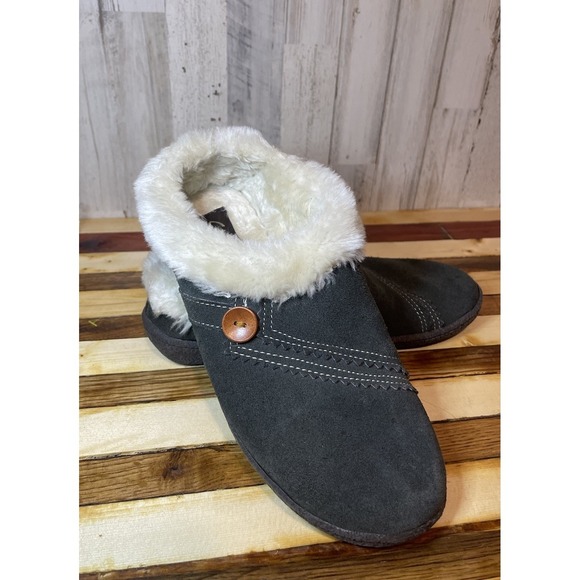 Clarks Shoes - Clarks Kimberly Clog slipper With Faux Fur Lining Gray SuedeSize9